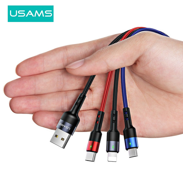 USAMS U26 4 in 1 USB Cable C Charging Cable Micro USB Charge Cable For iPhone Huawei Xiaomi Samsung