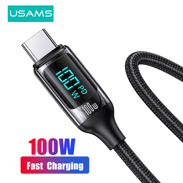 USAMS U78 66W 100W LED Display Cable Fast Charge Cables For Xiaomi Pro Ultra USB A C To Type C Phone Cable For Huawei Samsung