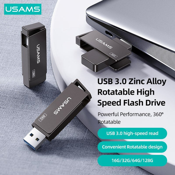 USAMS USB 3.0 Zinc Alloy Rotatable High Speed Flash Drive 16G 32GB 64GB 128GB Pendrive USB Stick Key For Laptop Tablet Box PC