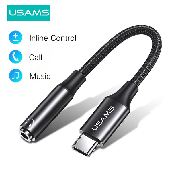USAMS USB C to 3.5mm Jack Headphone Adapter Aux Type C to Jack 3.5 Earphone Audio Cable for Samsung Xiaomi Android Phones