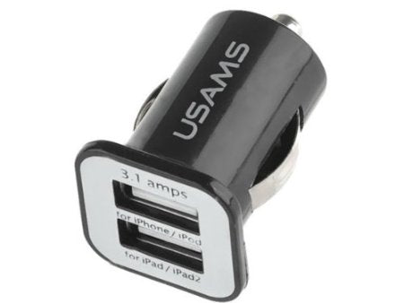 USAMS Compact High Output Dual USB Car Charger - 3.1A Output Ideal (black)