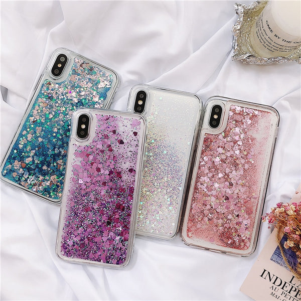 Glitter Phone Case Cover For iphone X XR XS 14 13 11 12 6S 6 7 8 5 5S SE 2020 2021 Plus Mini Pro MAX Dynamic Liquid Love Heart Quicksand Cover