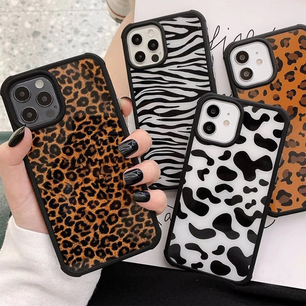 Leopard Print Milk Cow Zebra Stripe Phone Case For iPhone 13 12 11 Pro Max Mini XR X XS 7 8 Plus SE 2020 2021 Hard Back Cover