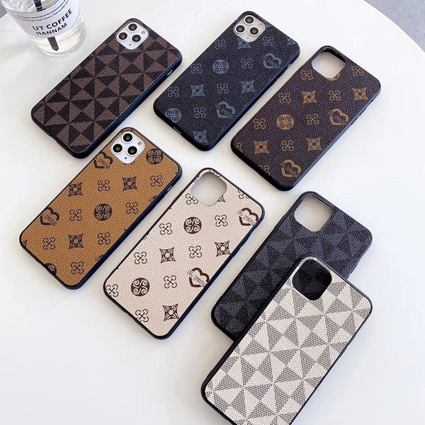 Luxury Geometric Lattice Pattern Leather Phone Case For iPhone 13 12 11 Pro XR X XS Max 7 8 Plus Fashion Texture Grid Soft Cover