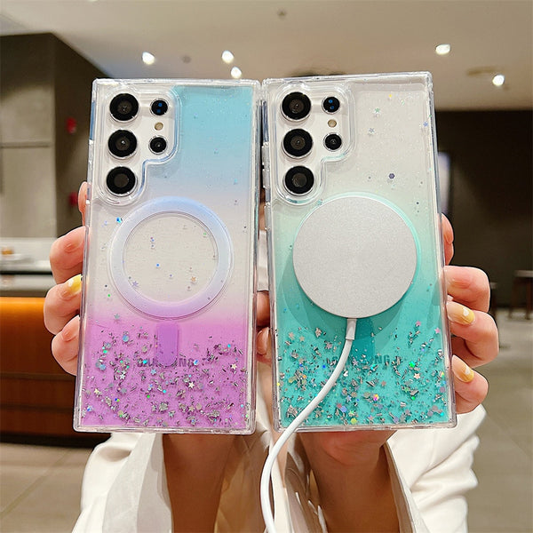 Magnetic Wireless Charging Phone Case For Samsung S23 Ultra S22 Plus S23Plus S22Ultra Candy Glitter Shockproof Silicone Cover