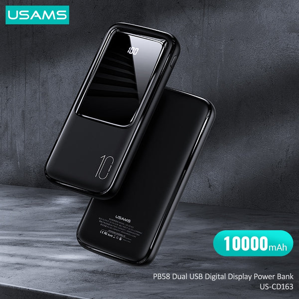 USAMS 10000mAh Power Bank Dual USB Powerbank For Xiaomi mi /iphone/Huawei/Samsung Mobile Phone USB C External Battery Charger