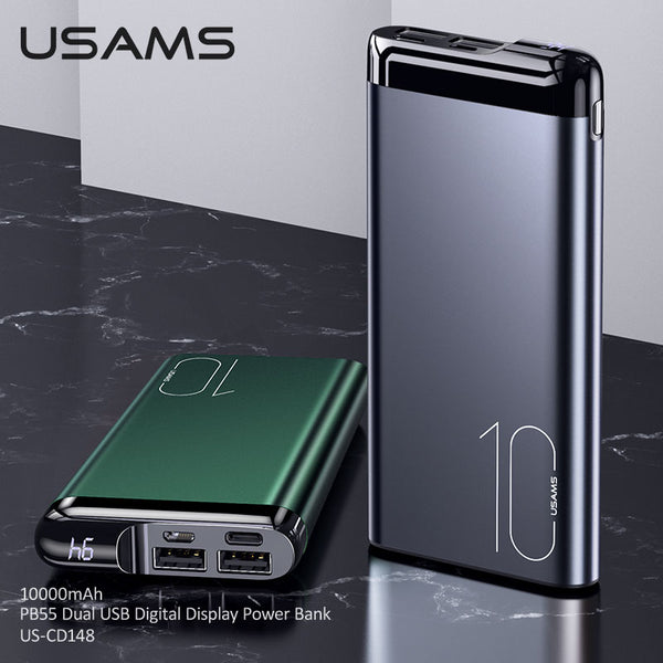 USAMS 10000mAh Power Bank Dual Usb Type C Ports Powerbank For Xiaomi /iphone /Huawei/Samsung Mobile External Battery Power bank