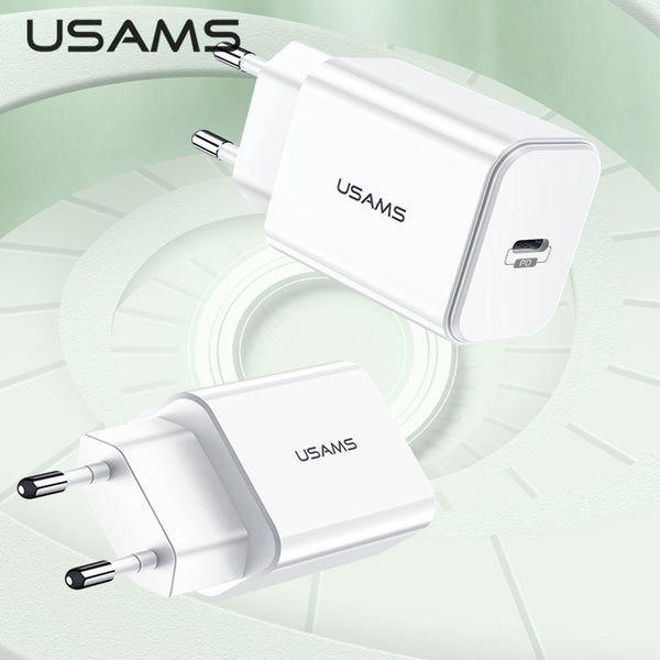 USAMS PD Fast Charger 18W USB Type C Travel Quick Charging QC3.0 Phone Fast Charger Portable for iPhone 12 11 X Xs Xiaomi Huawei Samsung