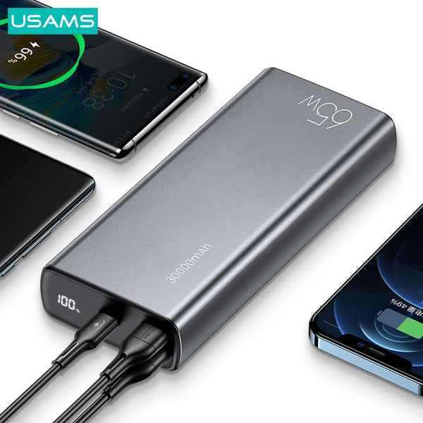 USAMS Power Bank 30000mAh Powerbank Fast Poverbank For iPhone 15 Pro Max Xiaomi Huawei P50 P60 Samsung Portable External Battery