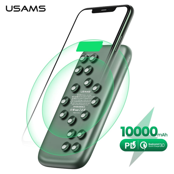 USAMS Qi Wireless Power bank 10000mAh PowerBank Charger for iPhone Huawei Xiaomi Samsung fast charging QC 3.0 18W PD Portable External Battery