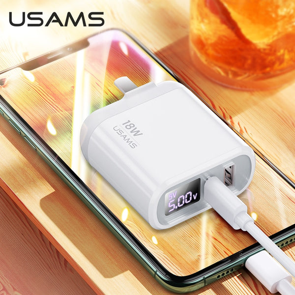 USAMS Quick Charge PD 3.0 USB Type C Port Charger EU Mobile Phone Charger Adapter Fast Charging for Samsung Xiaomi iphone huawei IPad