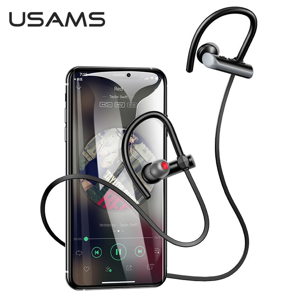 USAMS Sports Bluetooth 5.0 Headphone Sweatproof Neckband Wireless Ear-hook Earphone Waterproof Headset for iPhone Huawei Samsung Xiaomi