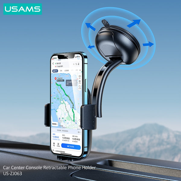 USAMS Sucker Car Phone Holder Center Console Retractable Phone Holder Stand in Car GPS Mount Support For iPhone Samsung Xiaomi HUAWEI