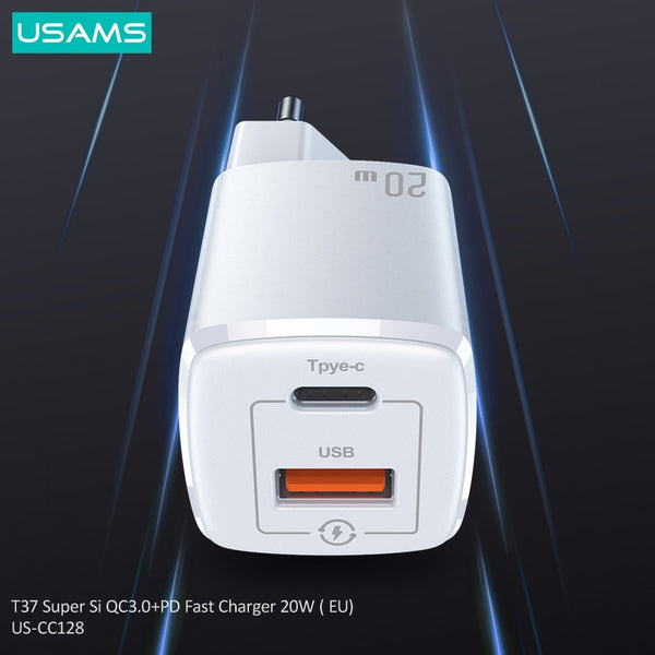 USAMS Super Si USB C Charger 20W QC3.0+ PD3.0 Fast Charger For Iphone 12 Pro Max Ipad Huawei Samsung Xiaomi Mini Charger