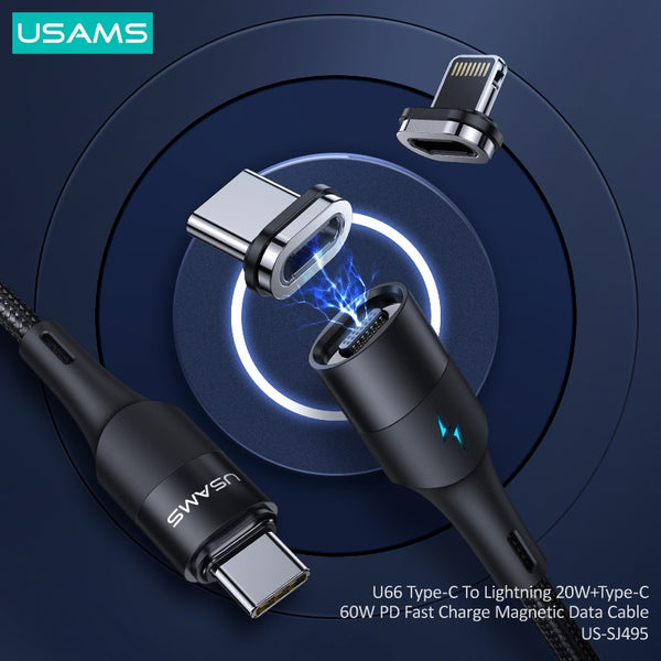 USAMS USB C to USB Type C for Samsung S20 Xiaomi Redmi PD 60W Cable for MacBook Pro iPad Pro Quick Charge Lightning Cable for iPhone 12 60W