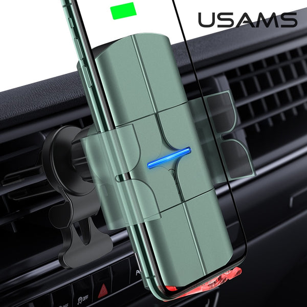 USAMS Wireless Charging Car Holder For Iphone Samsung Xiaomi Charger Automatic Clamping Fast Charge Phone Holder Mount Air Vent