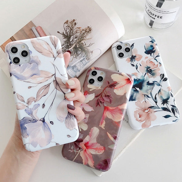 Vintage Flower Phone Cases For iphone XR XS 13 12 Mini 11 Pro Max X 8 7 Plus SE 2020 Case Funda Silicone Soft TPU IMD Back Cover