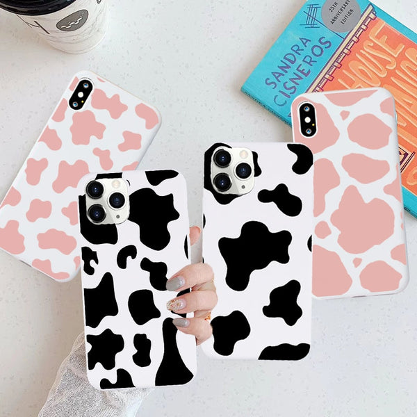 White Pink Cow Symbol Pattern Print Phone Cover for IPhone X XS XR MAX 11 12 13 14 PRO Max 6 6S Cute Cover Case for Iphoen 7 8 PLUS Case