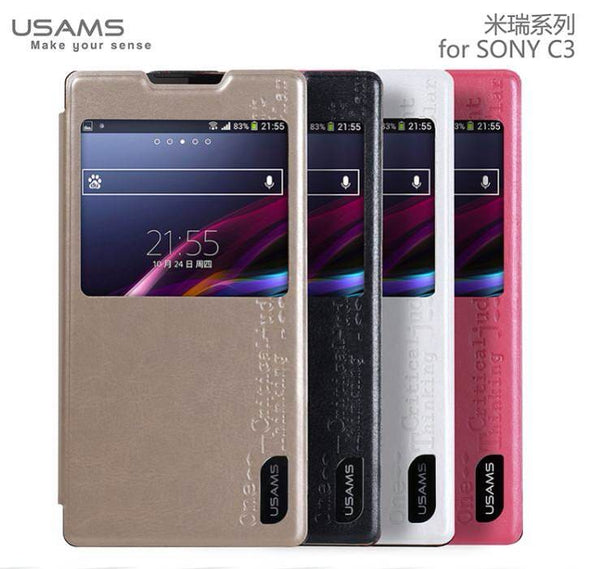 Sony Xperia C3 S55T S55U Case Cover Flip Stand Luxury PU Leather With Window Cell Phone Case Merry Series