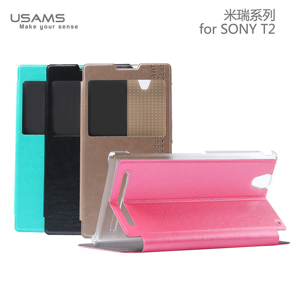 Sony Xperia T2 Flip Stand Case with Window Luxury PU Leather Merry Series
